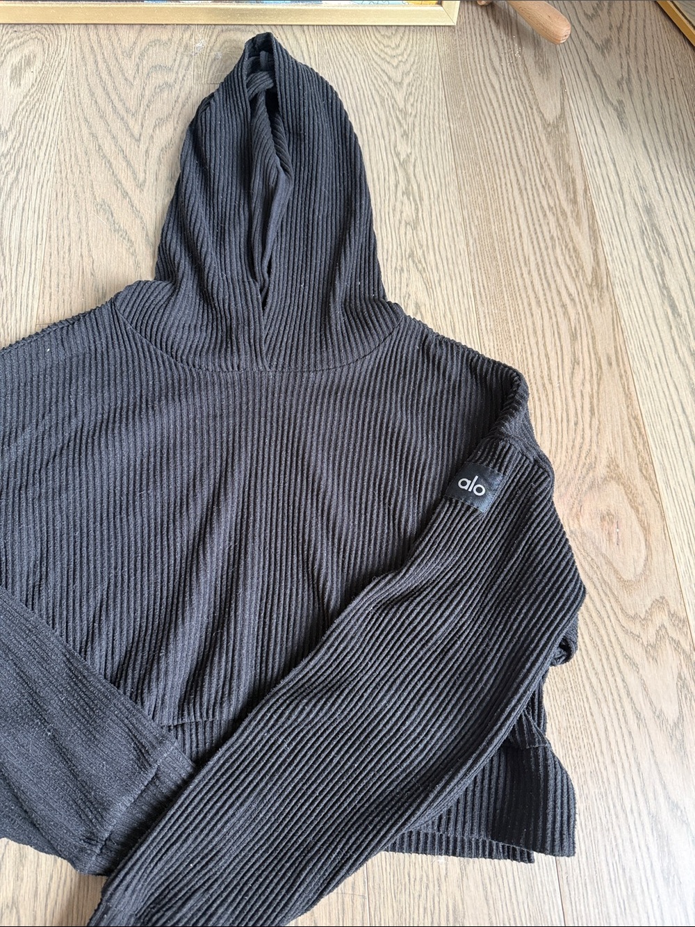 ALO Yoga Men's Black Ribbed Hooded Pullover